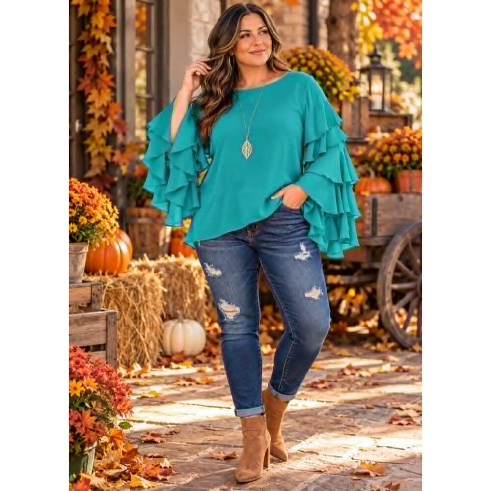 NWT Size 1X Oddi Tiered Ruffle Long Sleeve Top